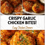 Golden crispy garlic parmesan chicken bites served on a plate with dipping sauce and sprinkled herbs.